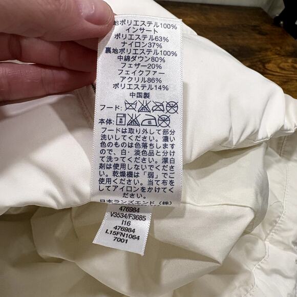 Lands End Size M Puffer Vest Down Feather Fill Removable Hood Faux Fur Trim - Picture 14 of 15